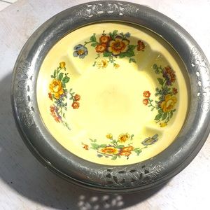 Vintage Farberware /Sebring Pottery silver aluminum edged dish 1940